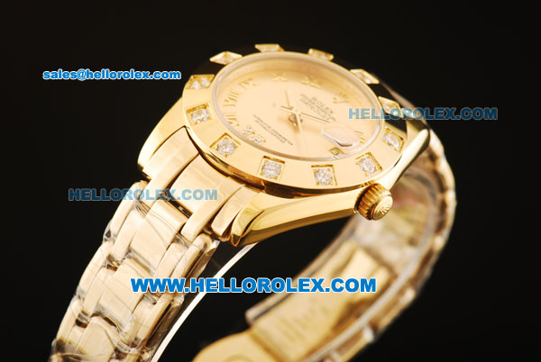 Rolex Datejust Automatic Movement Full Gold with Gold Dial and Diamond Bezel-ETA Coating Case - Click Image to Close